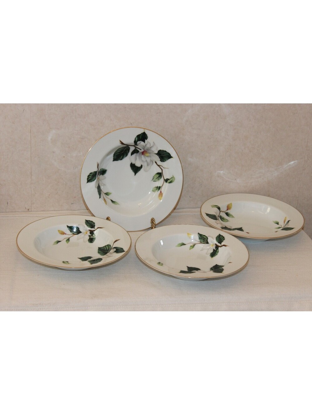 Vintage Seyei Japan Camellia Fine China Rimmed Soup Bowls Set of 4